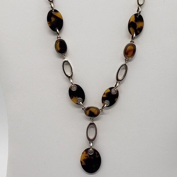 Vintage Costume Tigers Eye Tear Drop Necklace Earring Set & Black Gold Bracelet - Picture 9 of 13
